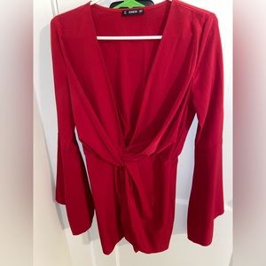 Shein red long sleeve dress. Worn once. Deep V neck